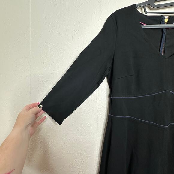 Boden Womens Bryony Broderie Trim 3/4 Sleeve Fit & Flare A-Line Dress Black Sz10 - Picture 6 of 11